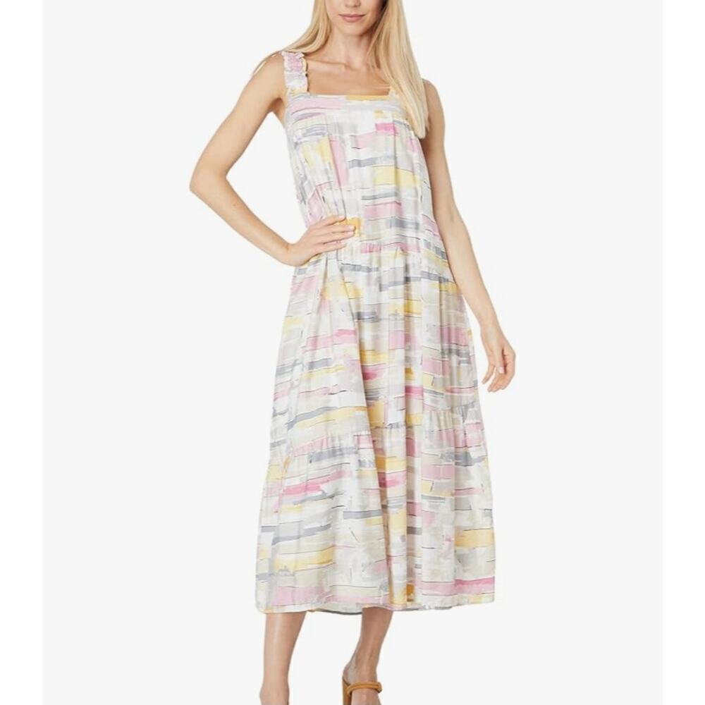 Moon River abstract tiered midi boho coquette beachy picnic sundress small.